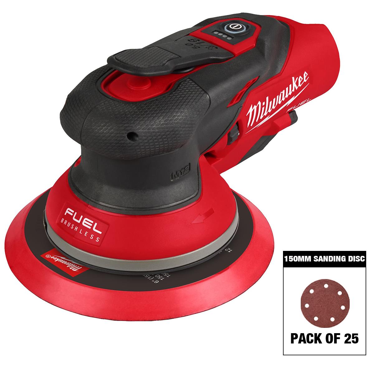 Milwaukee M12FROS5-0 12V FUEL Brushless 150mm Random Orbit Sander with Sanding Disc Mix Grit Pack of 25