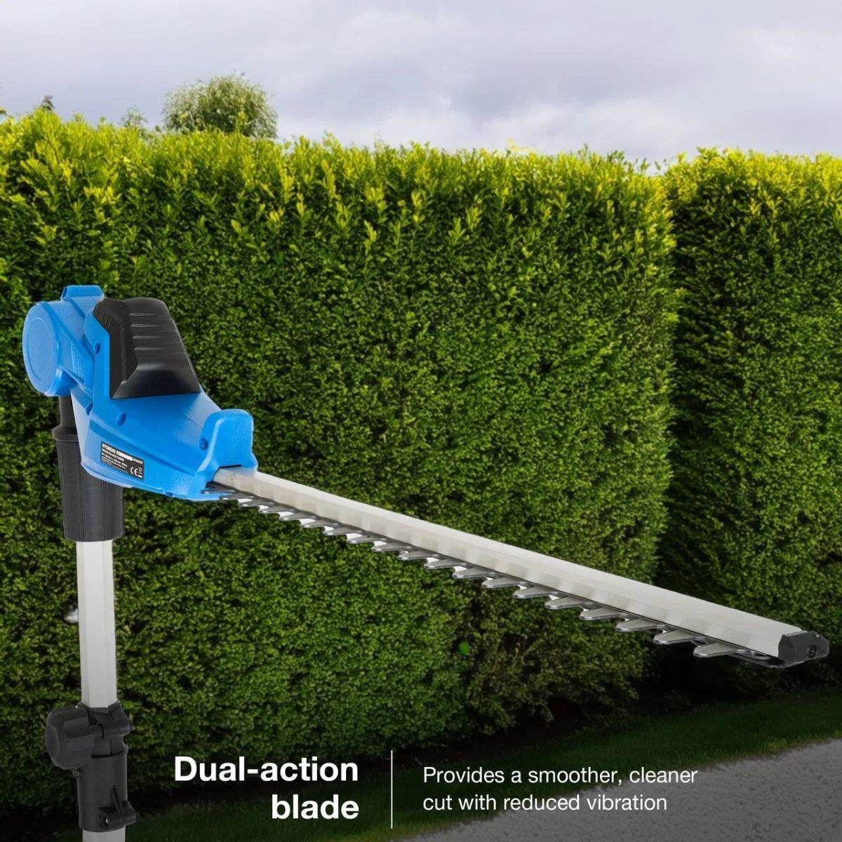 Hyundai HY20CPHT 20V 450mm Cordless Long Reach Pole Hedge Trimmer, 2.6m Long Reach with 2.0Ah li-ion Battery & Charger