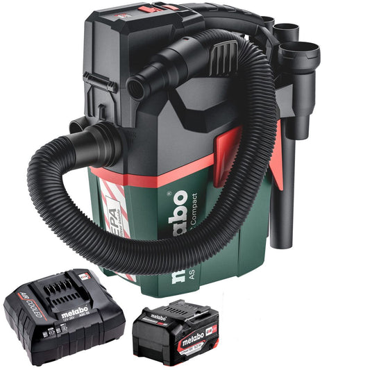 Metabo AS 18 HEPA PC 18V Compact Vacuum Cleaner with 1 x 5.2Ah Battery & Charger
