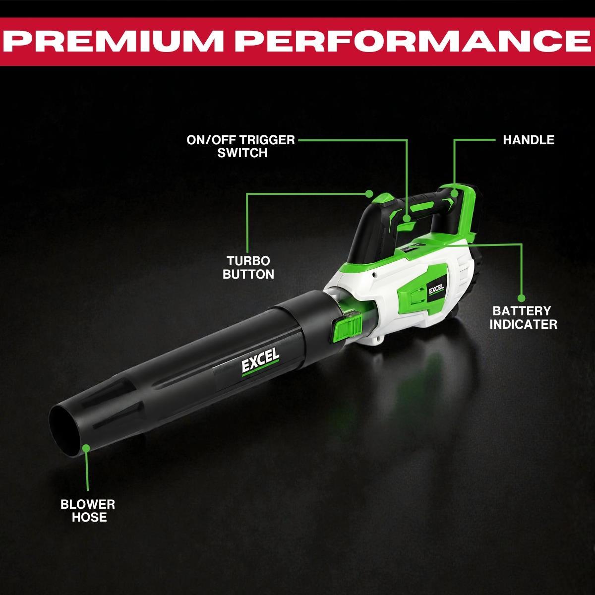 Excel 20V Leaf Blower with Turbo Mode & 1 x 4.0Ah Battery, Charger