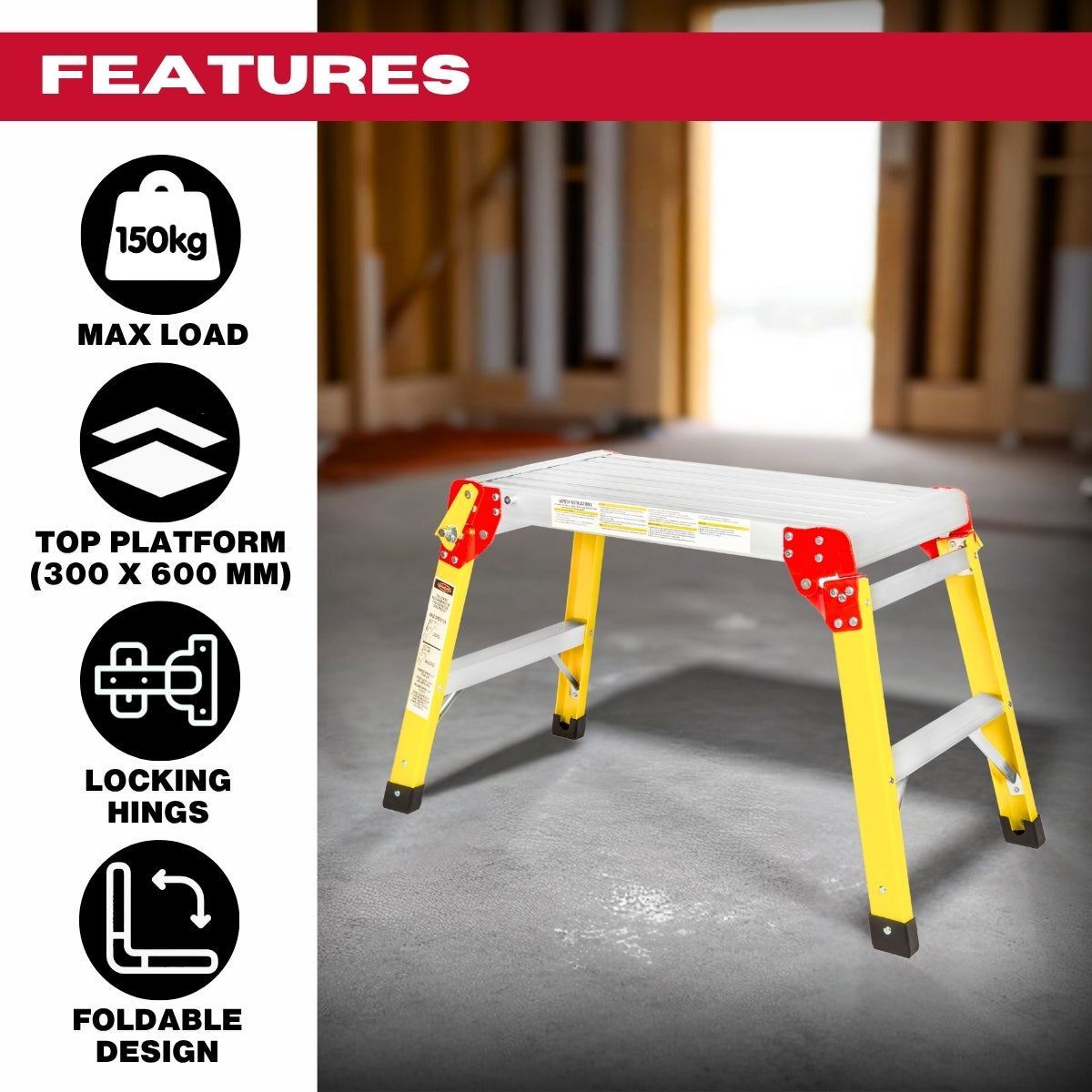 Excel Fibreglass Work Bench Platform Heavy Duty Folding Hop Up 300mm x 600mm Item Condition Damaged Box
