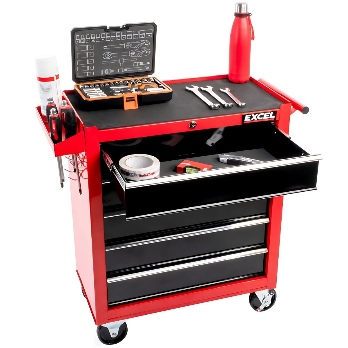 Excel 14 Drawers Tool Chest Storage Roller Cabinet Black and Red