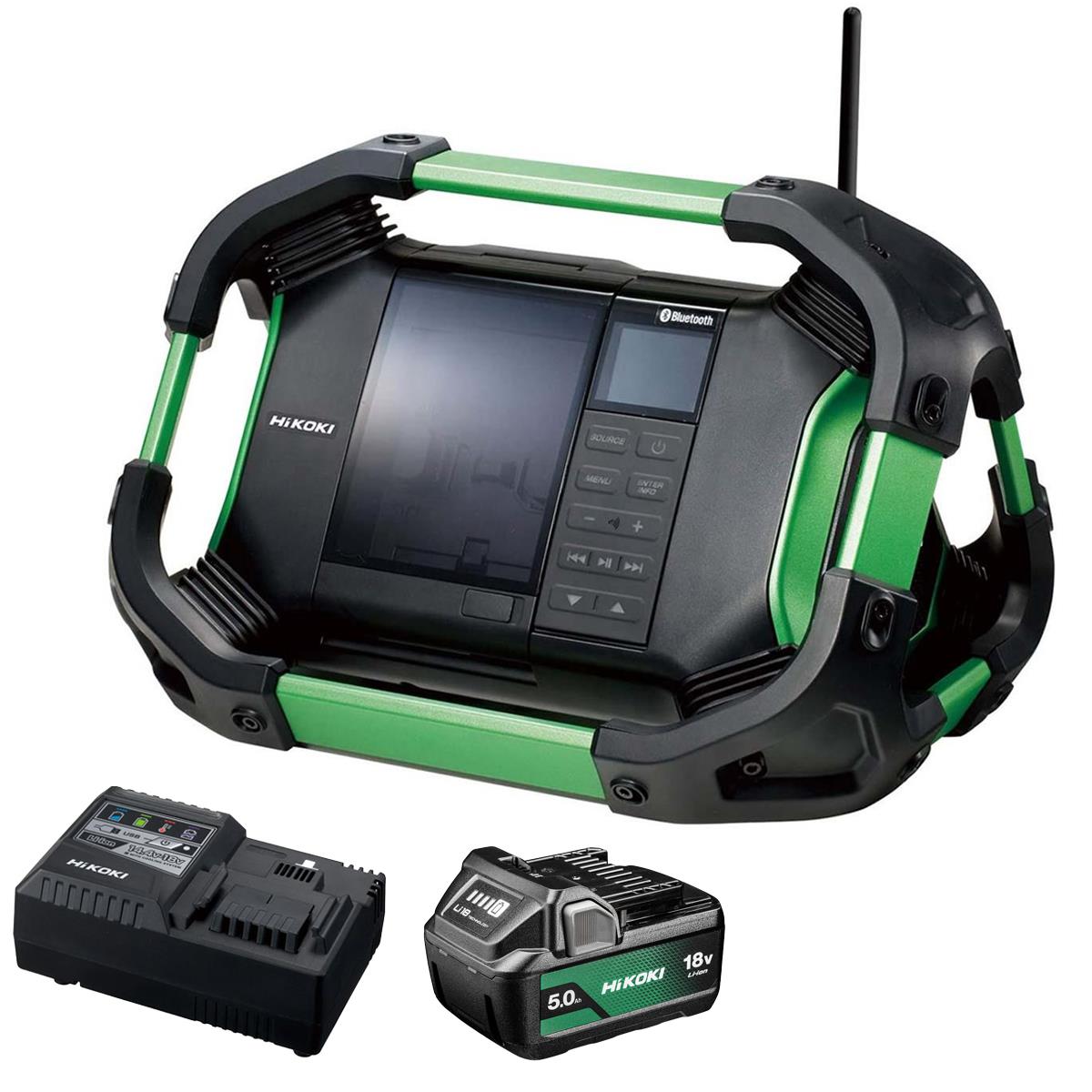 HiKOKI UR18DSDL 14.4V/18V DAB/DAB+ FM Bluetooth Jobsite Radio with 1 x 5.0Ah Battery & Charger