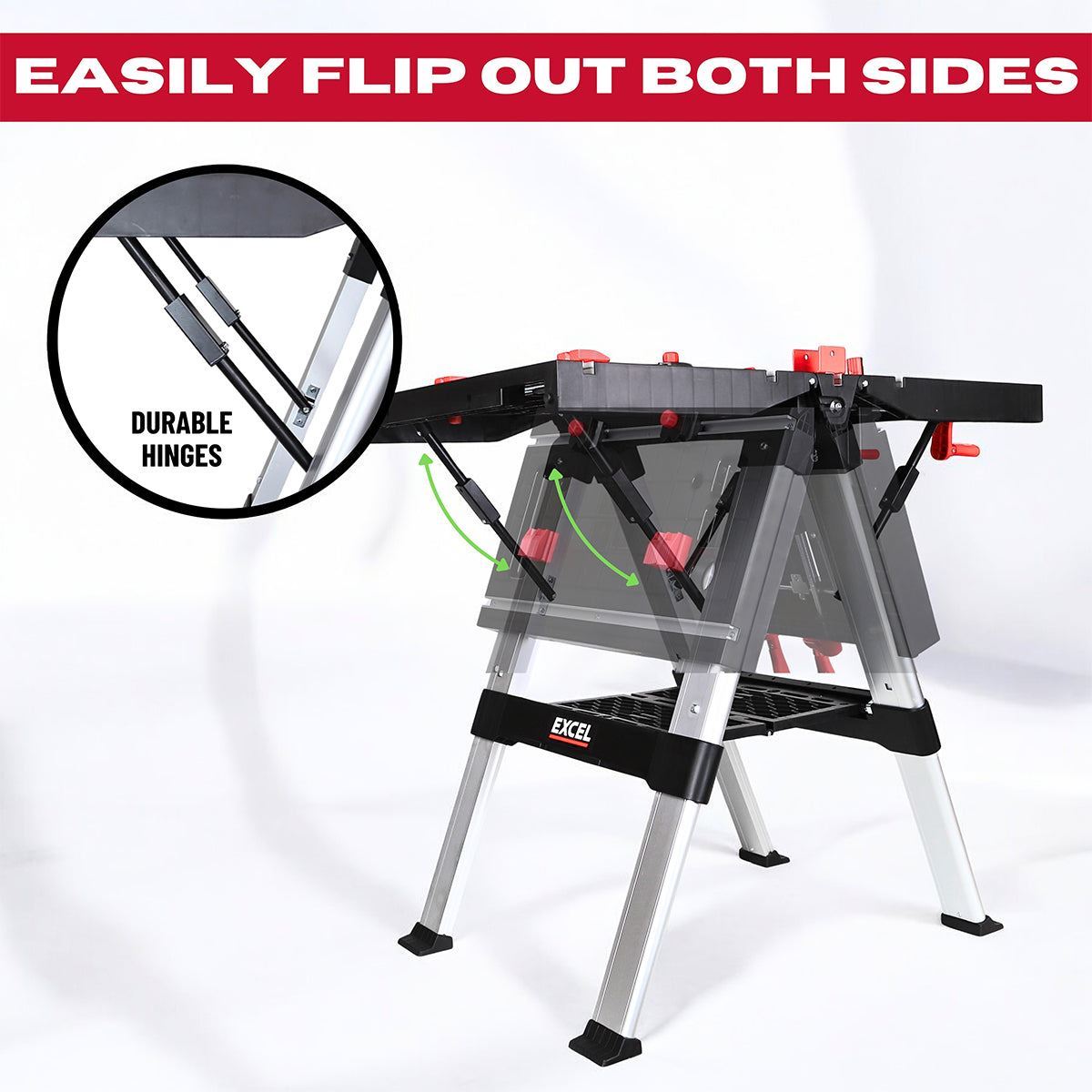 Excel Portable Workbench & Sawhorse Adjustable Height Folding Work Table with Flip-Top Clamping System Item Condition Damaged Box