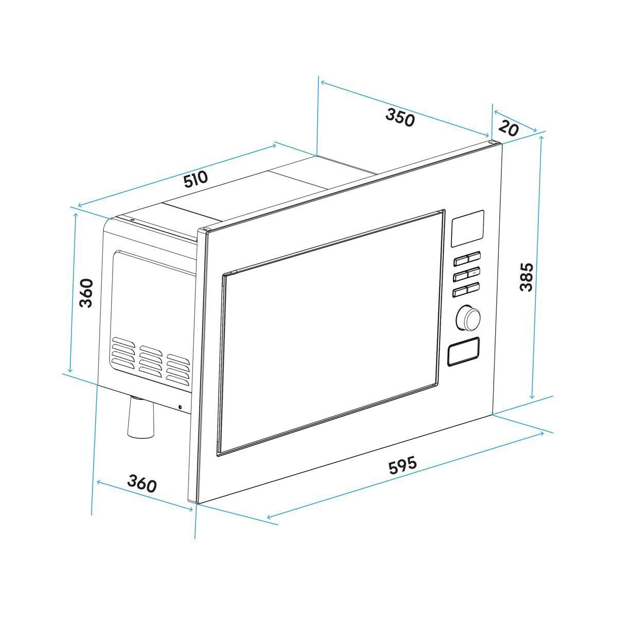Sealey DH197 Baridi Integrated Microwave Oven with Grill 25L Capacity 900W Stainless Steel