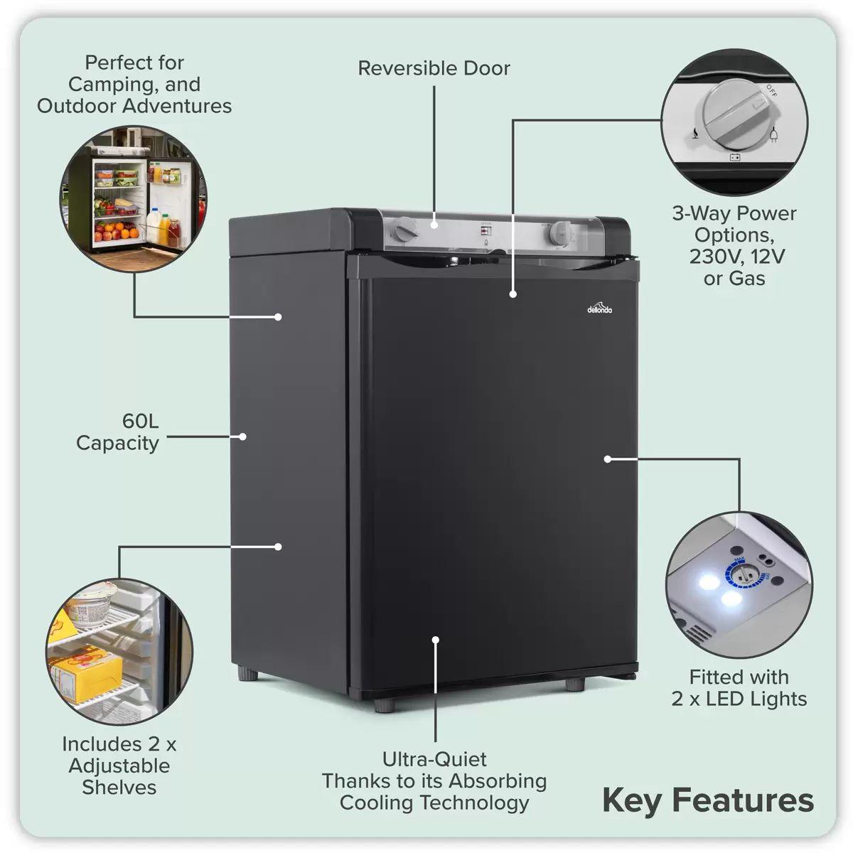 Sealey DL159 Dellonda 3-Way Fridge 60L AC 220/240V