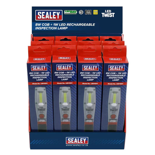Sealey LED1001DB Rechargeable Inspection Lamp 8W LED Display Box of 12
