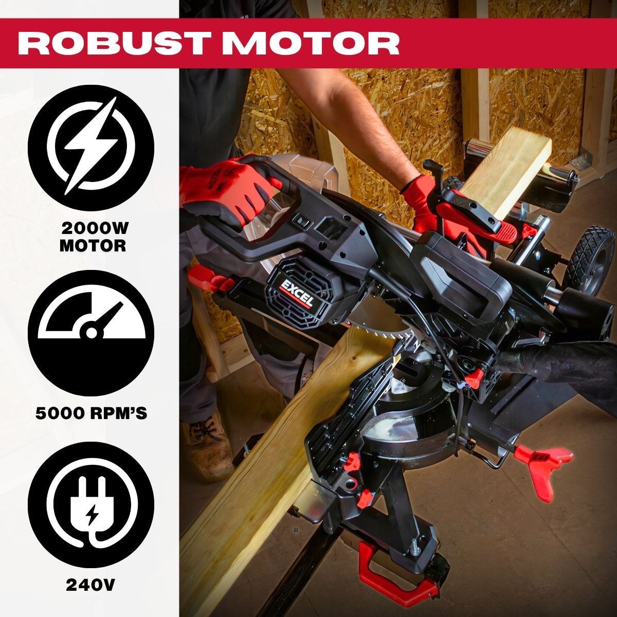 Excel 305mm Sliding Mitre Saw with LED Light & 48T Blade 240V/2000W Item Condition Box Opened Never Used