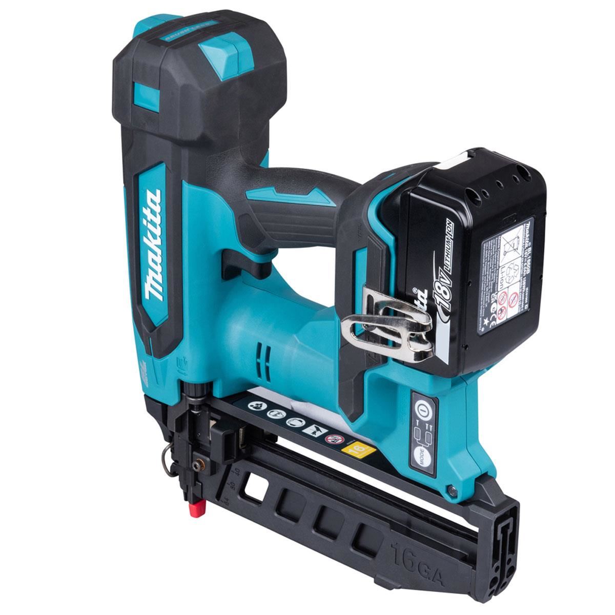 Makita DBN601RTJ 18V LXT 16G Brushless Finishing Nailer With 2 x 5.0Ah Battery, Charger & Case