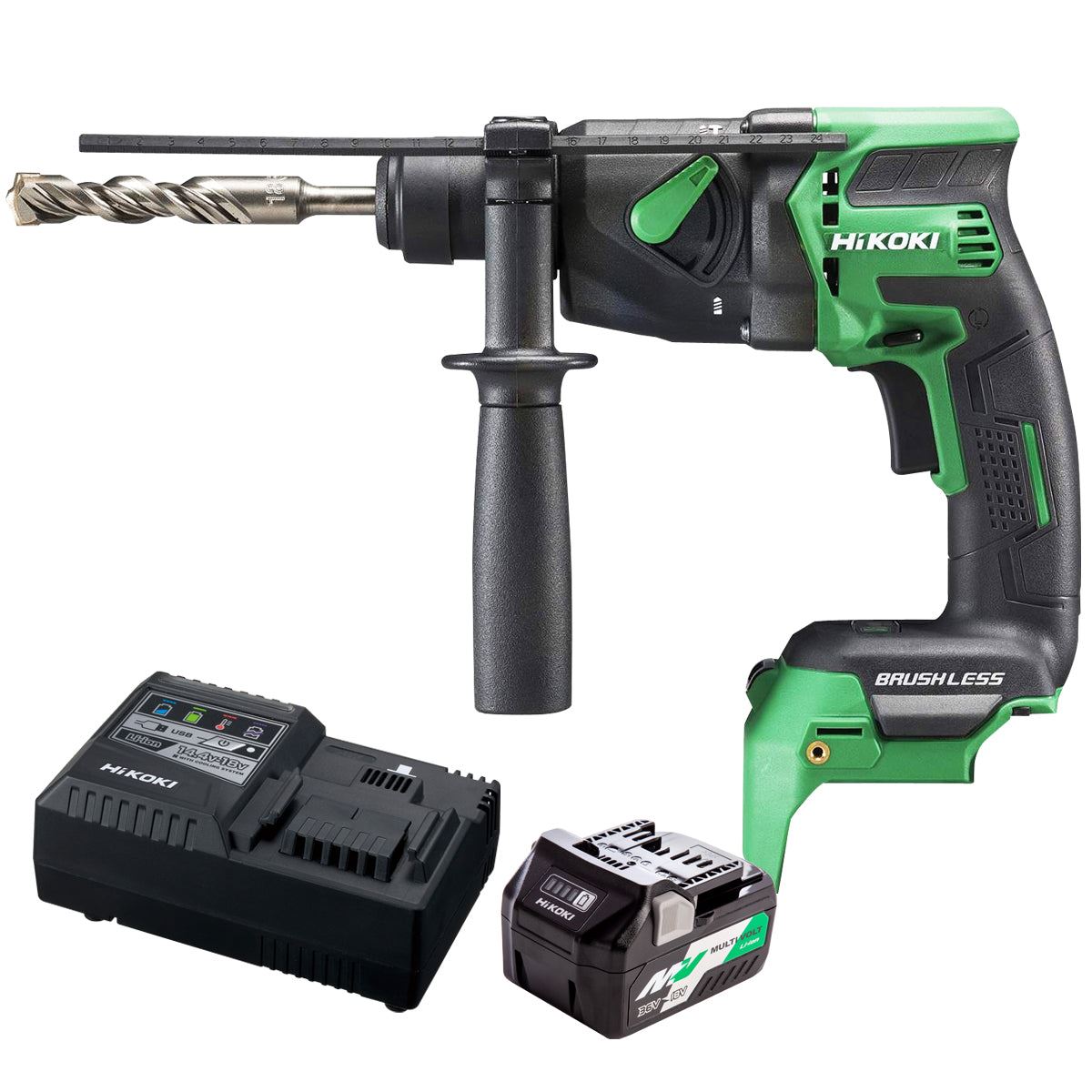 Hikoki DH18DPBJ4Z 18V Brushless SDS+ Rotary Hammer Drill with 1 x 2.5Ah/5.0Ah Battery & Charger