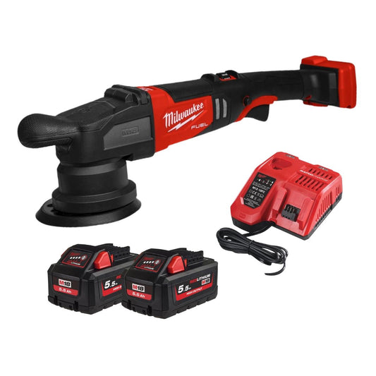Milwaukee M18FROP15-0 18V Brushless 125mm Random Orbital Polisher with 2 x 5.5Ah Battery & Charger
