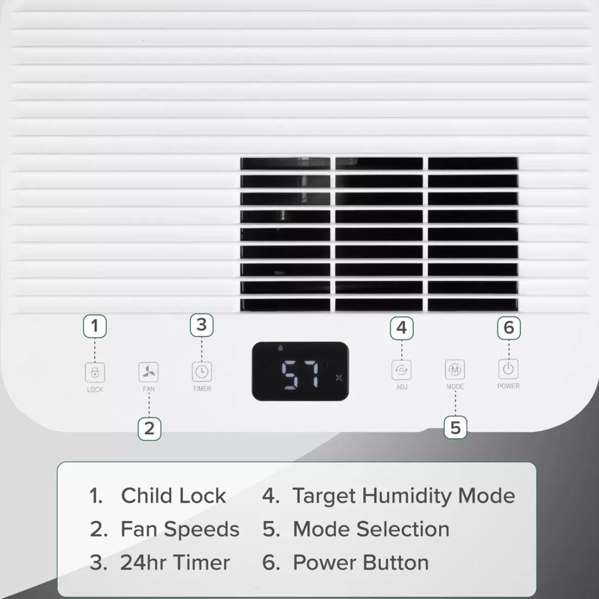 Sealey DH148 Baridi Dehumidifier with Digital Display & 24hr Timer 20L White 230V