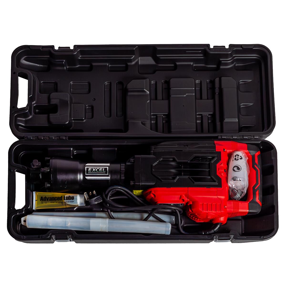 Excel 1700W 55J Hex Shank Demolition Hammer 230V with Case & Chisels Item Condition Box Opened Never Used