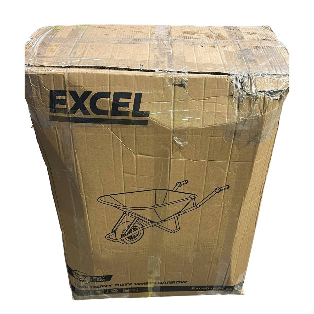 Excel Heavy Duty Orange Wheelbarrow with 120L HDPE Tray Item Condition Damaged Box