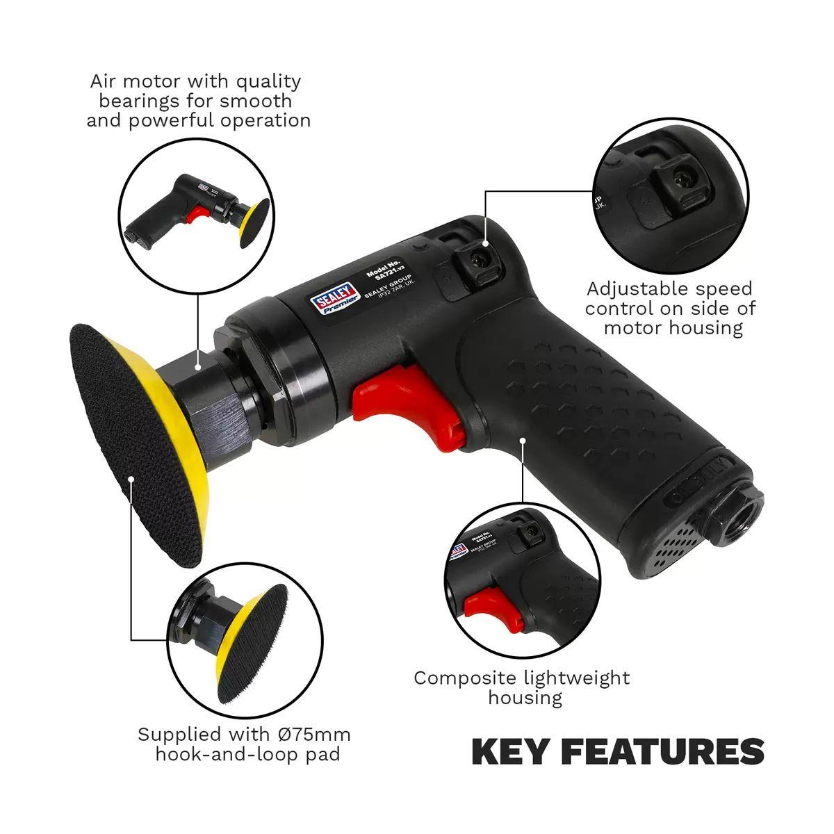 Sealey SA721 Air Sander Ø75mm Orbital Composite Premier