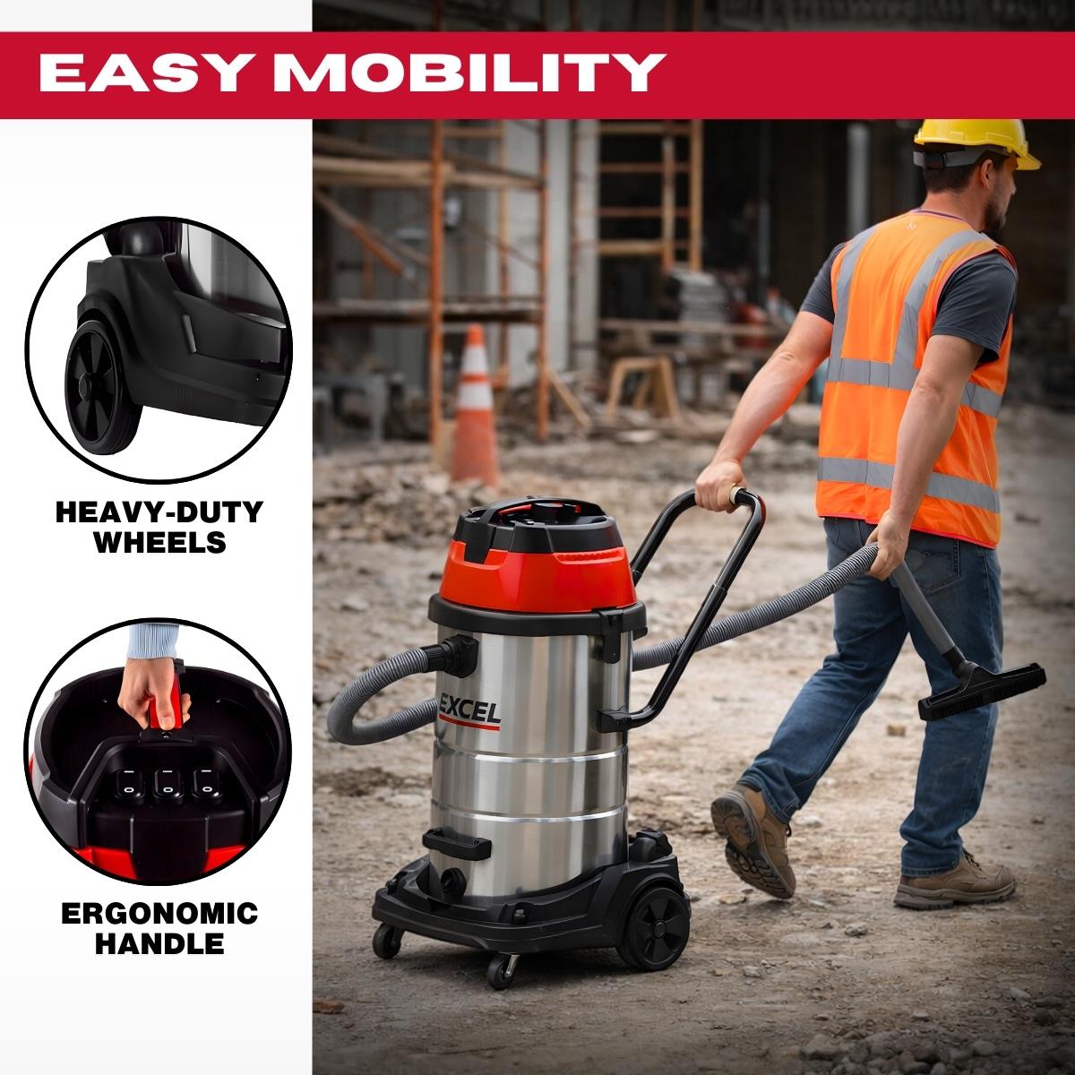 Excel 100L Wet & Dry Vacuum Cleaner 3000W/230V