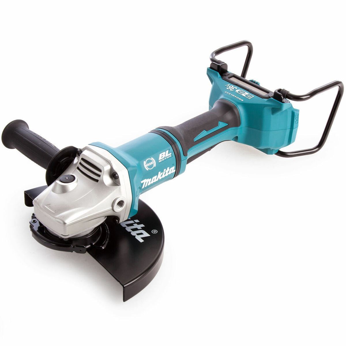 Makita DGA900Z 36V Brushless Angle Grinder With 2 x 5.0Ah Battery Charger & Dust Collecting Wheel Guard