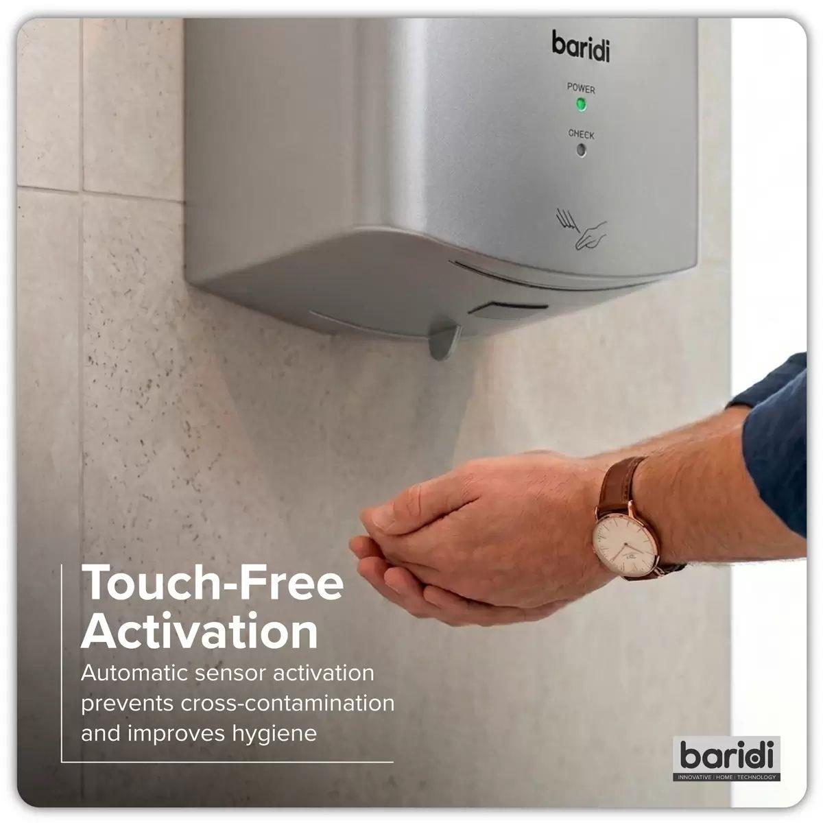 Sealey DH379 Baridi High Speed Hand Dryer with Auto-Sensor 1400-1650W/230V Silver