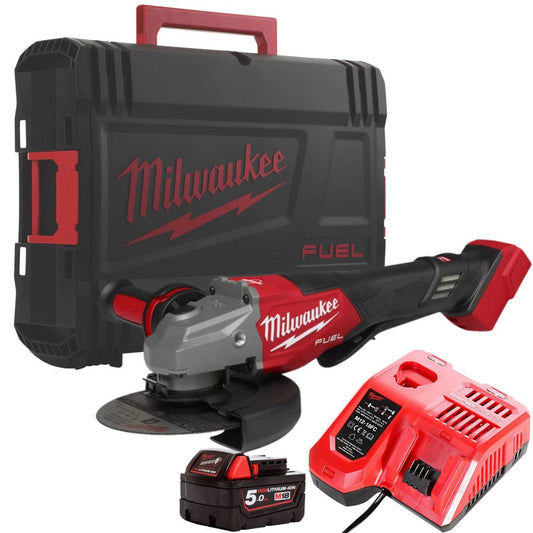 Milwaukee M18FHSAG125XPDB2-0X FUEL 18V 125mm Angle Grinder with 1 x 5.0Ah Battery Charger & Case