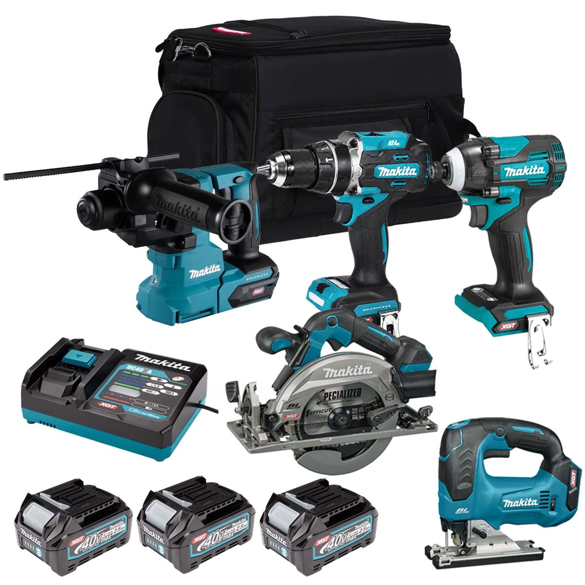 Makita 40V 5 Piece Combo Kit with 2 x 2.5Ah Batteries & Charger T4TKIT-7199