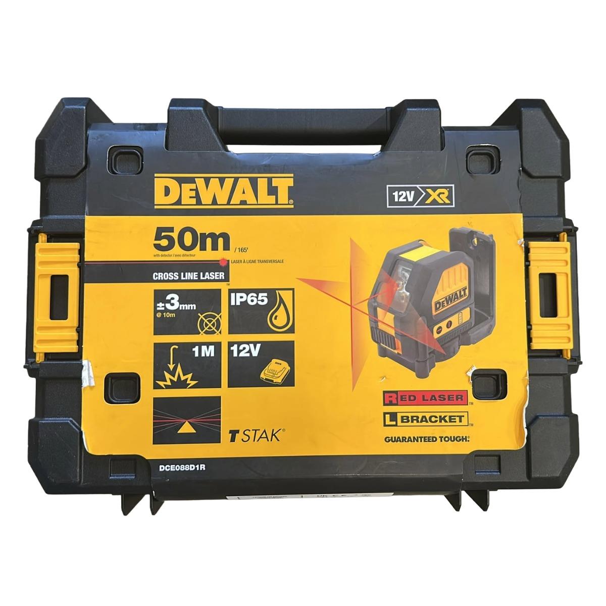 Dewalt DCE088D1R-GB 12V XR Cross Line Red Laser with 1 x 2.0Ah Battery, Charger & Case Item Condition Damaged Box