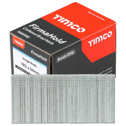 FirmaHold 64mm A2 Stainless Steel 16 Gauge 2000 Straight Collated Brad Nails BSS1664
