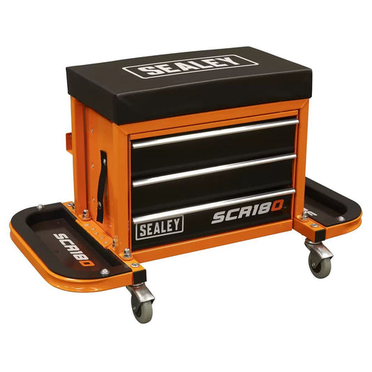 Sealey SCR18O Mechanic's Utility Seat & Toolbox-Orange