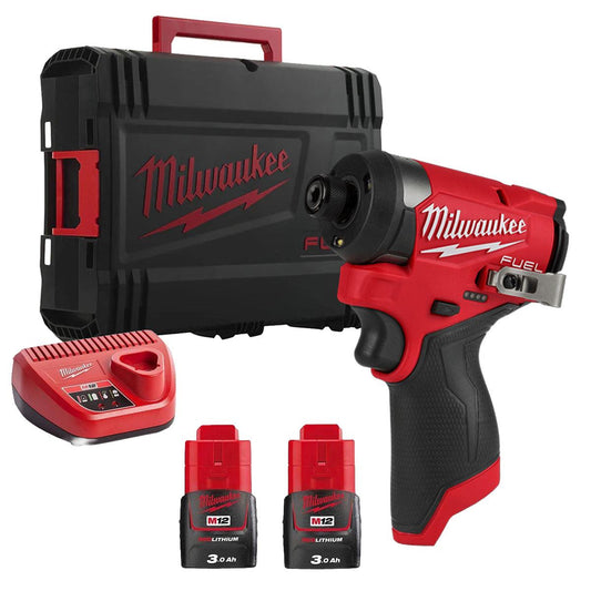 Milwaukee M12FID2-0 12V Brushless Sub Compact Impact Driver with 2 x 3.0Ah Battery Charger & Empty Tool Box (Without Inlay)