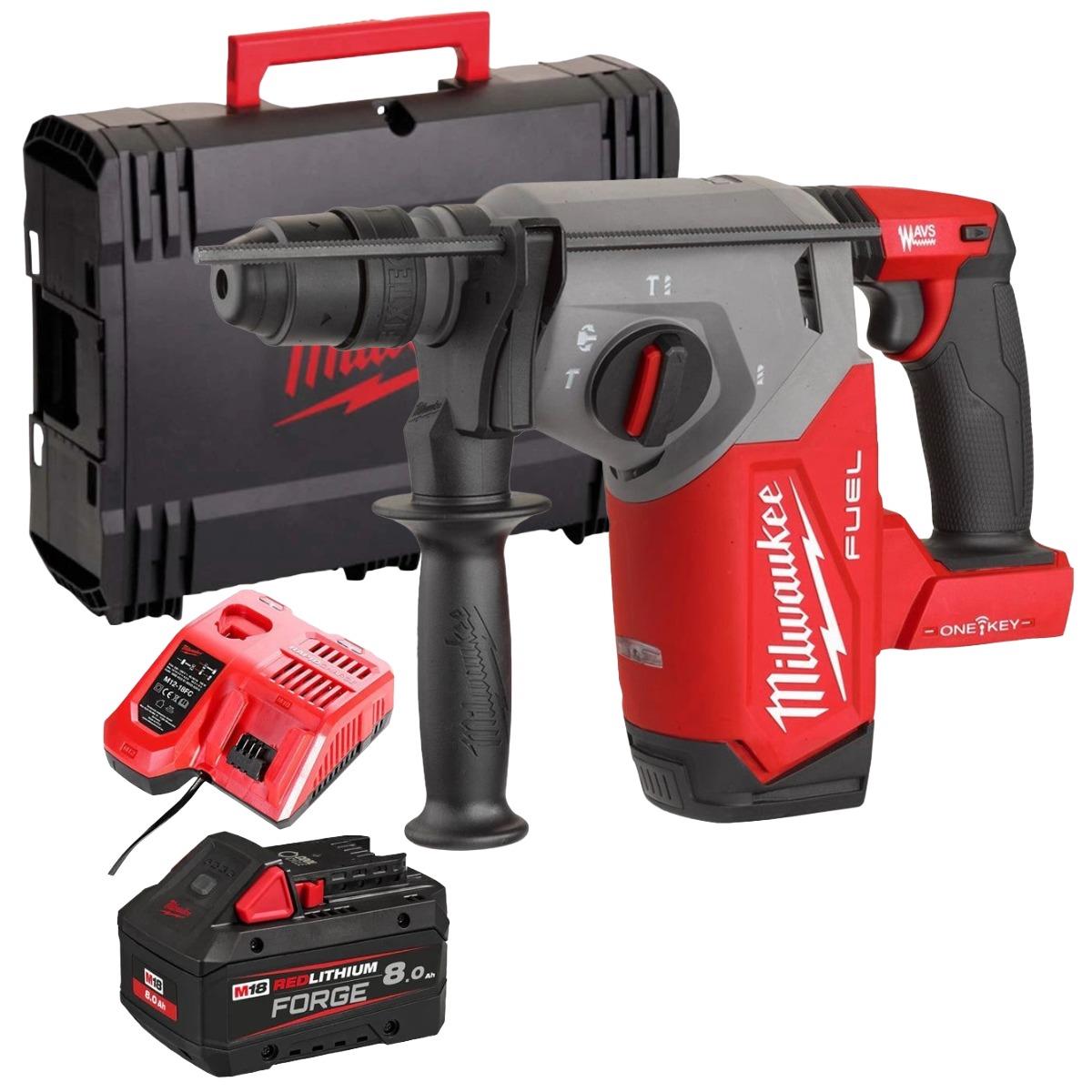 Milwaukee M18ONEFHX-0 18V Brushless 4-Mode 26mm SDS-Plus Hammer Drill with 1 x 8.0Ah Battery & Charger