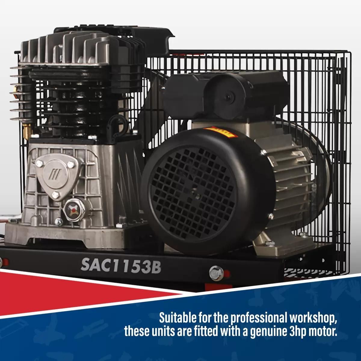 Sealey SAC1153B 150L Belt Drive Compressor with Motor & Cast Cylinders 230V