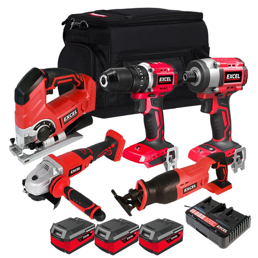 Excel 18V Cordless 5 Piece Tool Kit with 3 x 4.0Ah Battery & Charger EXL5228