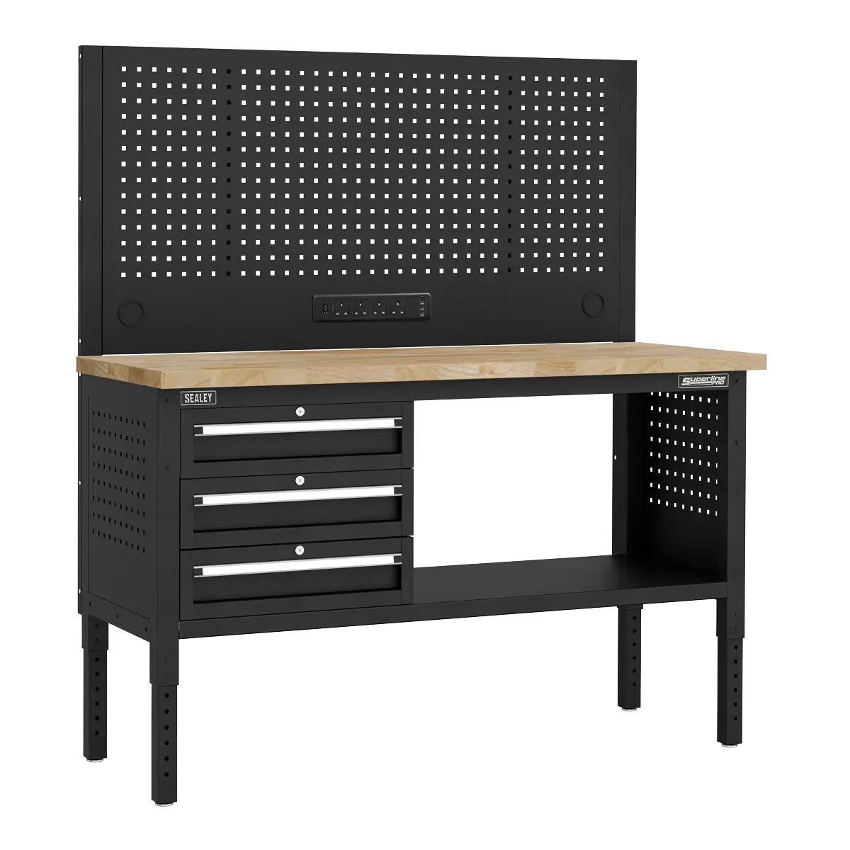 Sealey APMWB60COMBO1W Superline PRO Modular Workbench with 3 Drawers Wooden Worktop 1525mm