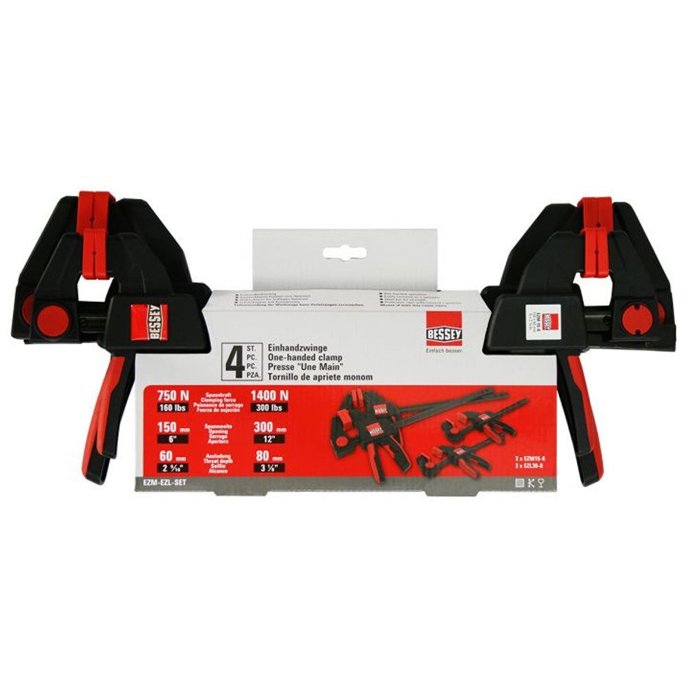 Bessey EZM-EZL-SET One-Handed Clamp 4 Piece Set  2 x 6