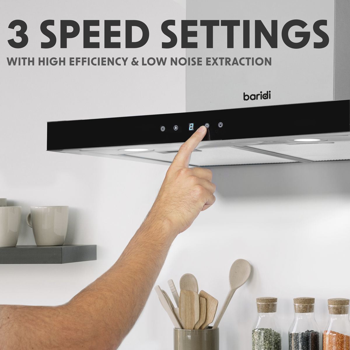 Sealey DH130 Baridi T-Shape Chimney Cooker Hood with Carbon Filters 60cm Stainless Steel