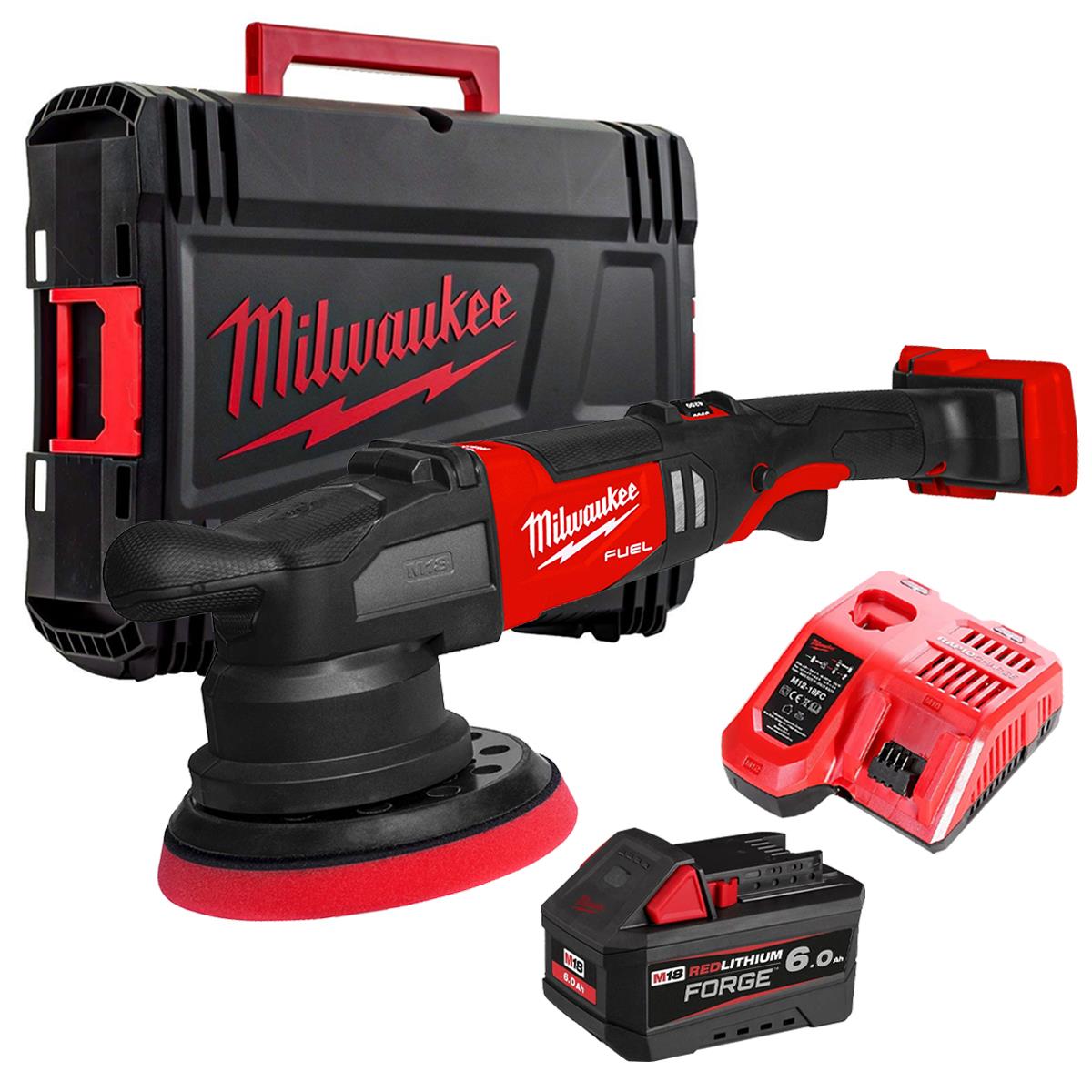 Milwaukee M18FROP21-0X 18V Brushless Random Orbital Polisher With 1 x 6.0Ah Battery Charger & Case