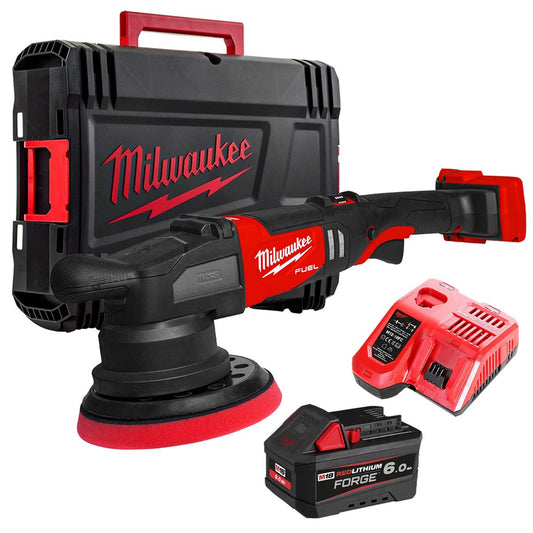 Milwaukee M18FROP21-0X 18V Brushless Random Orbital Polisher With 1 x 6.0Ah Battery Charger & Case