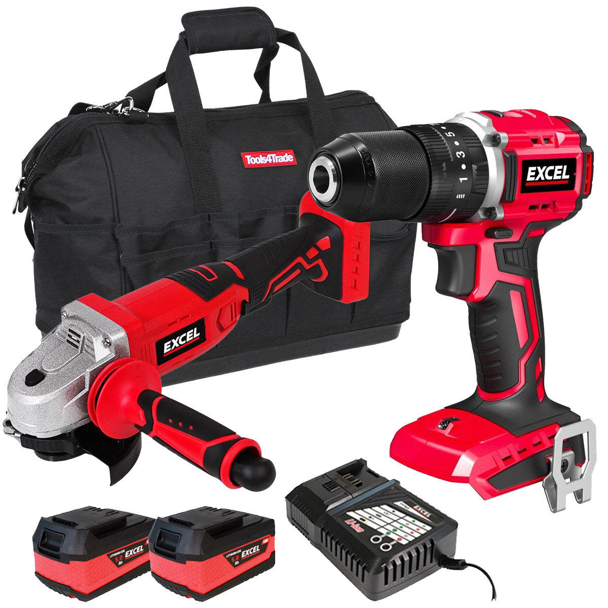 Excel 18V Cordless 2 Piece Tool Kit with 2 x 5.0Ah Batteries & Charger in Bag EXL5071
