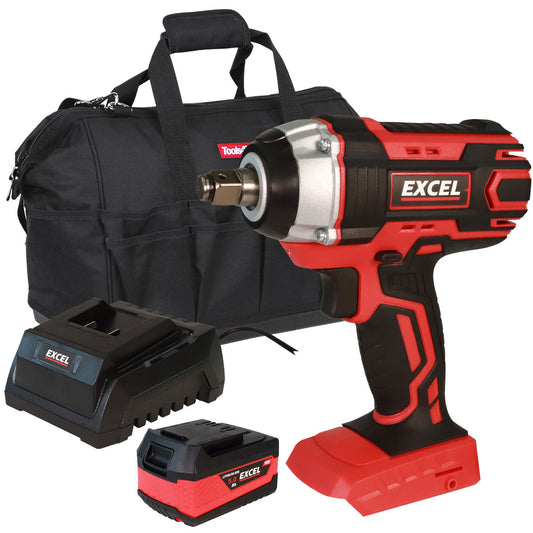 Excel 18V Cordless Impact Wrench 1/2" with 1 x 5.0Ah Battery Charger & Bag EXL10061