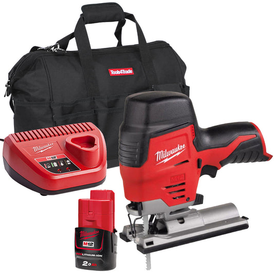 Milwaukee M12JS-0 12V Cordless Compact Jigsaw with 1 x 2.0Ah Battery & Charger in Bag