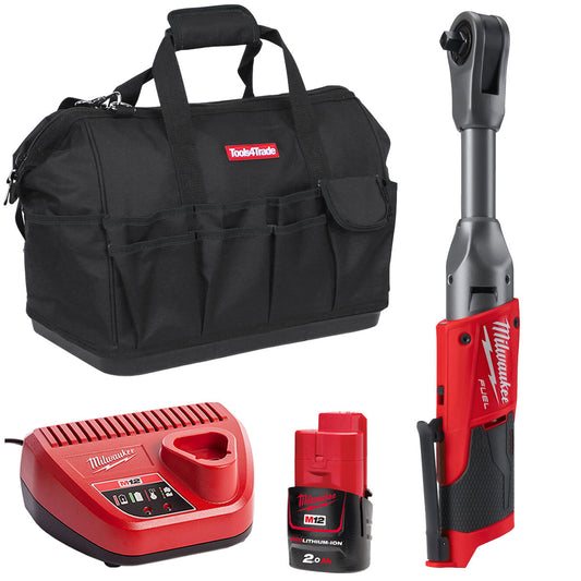 Milwaukee M12FIR38LR-0 12V FUEL Brushless Long Reach 3/8in Ratchet with 1 x 2.0Ah Battery & Charger in Bag