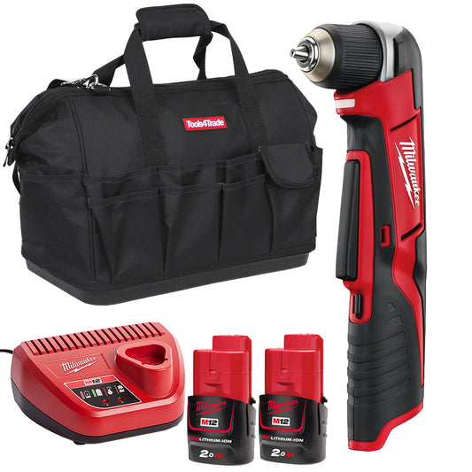 Milwaukee C12RAD-0 12V Angle Drill with 2 x 2.0Ah Batteries & Charger in Bag
