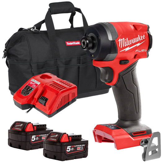 Milwaukee M18FID3-0 18V Fuel Brushless 1/4" Impact Driver with 2 x 5.0Ah Battery, Charger & Bag