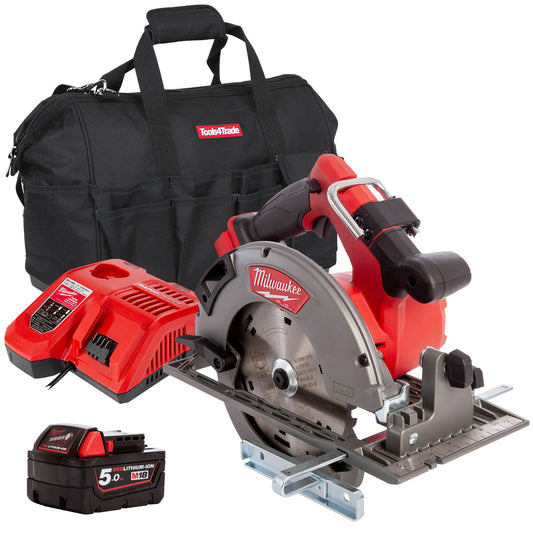 Milwaukee M18FCS66-0 M18 18V Fuel Brushless 66mm Circular Saw with 1 x 5.0Ah Battery, Charger with Bag