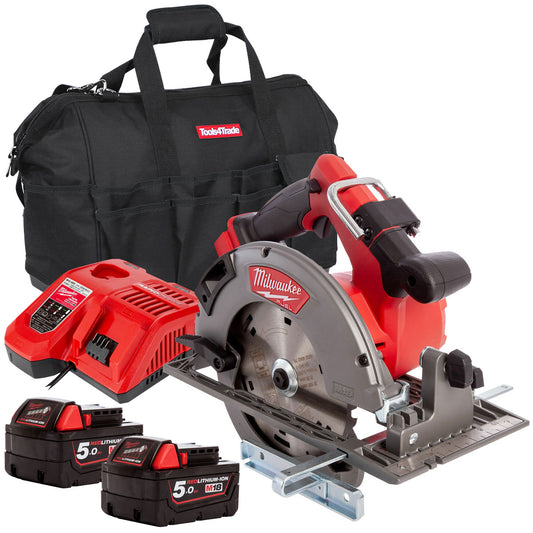 Milwaukee M18FCS66-0 M18 18V Fuel Brushless 66mm Circular Saw with 2 x 5.0Ah Battery, Charger with Bag