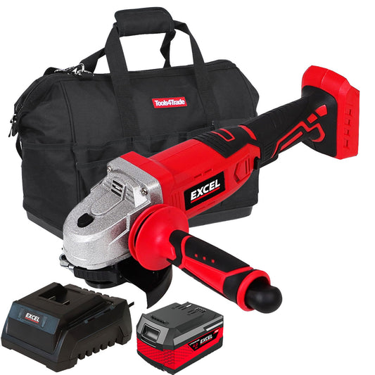 Excel 18V Cordless Angle Grinder 115mm with 1 x 4.0Ah Battery Charger & Bag