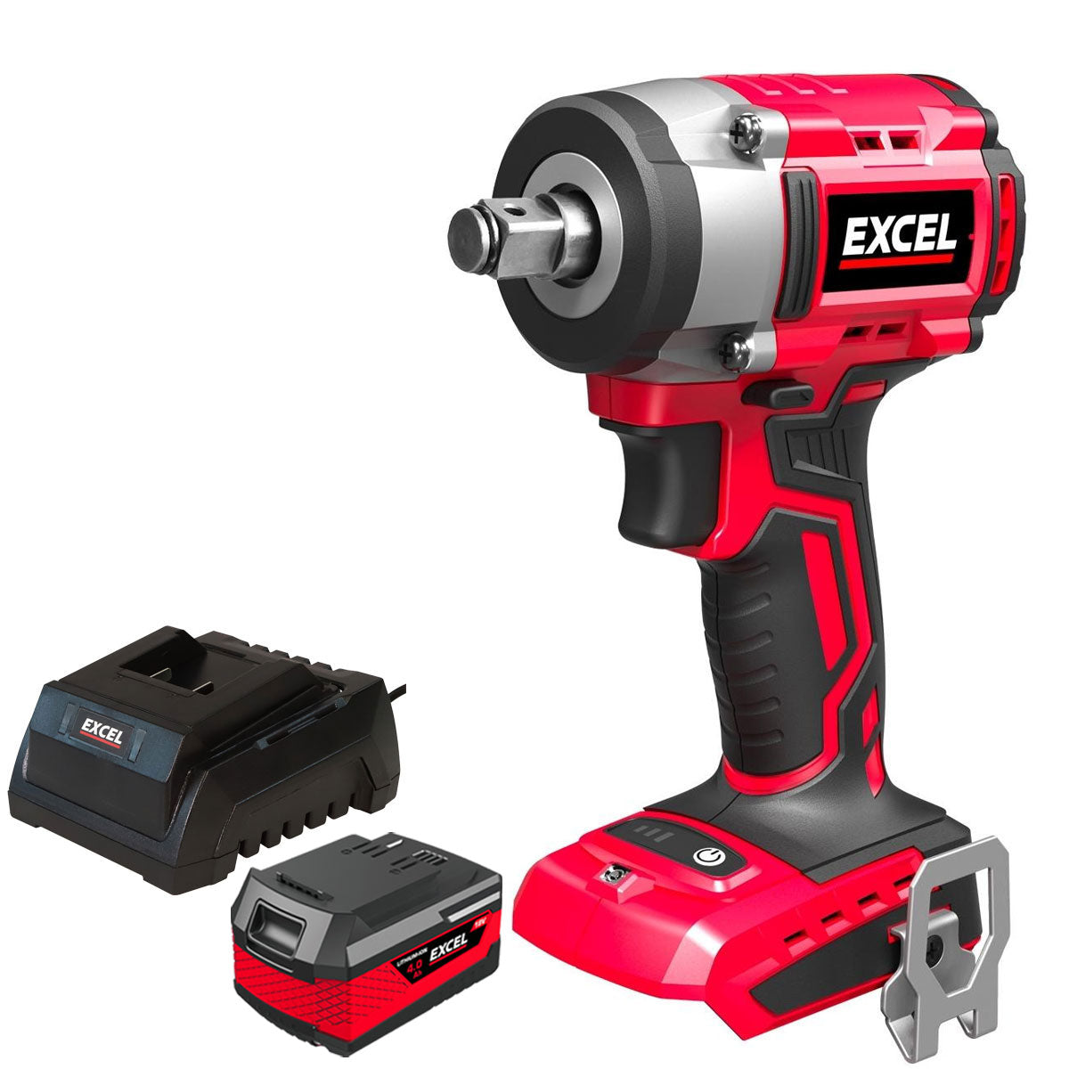 Excel 18V Cordless Brushless 1/2'' Impact Wrench with 1 x 4.0Ah Battery & Charger