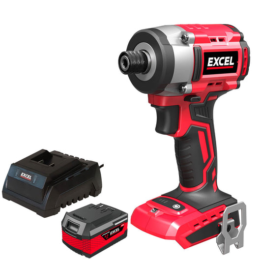 Excel 18V Cordless Brushless Impact Driver with 1 x 4.0Ah Battery & Charger