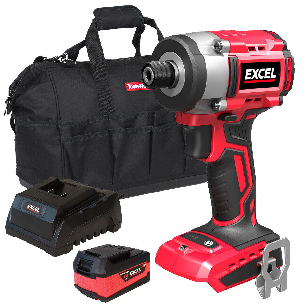 Excel 18V Cordless Brushless Impact Driver with 1 x 5.0Ah Battery Charger & Bag