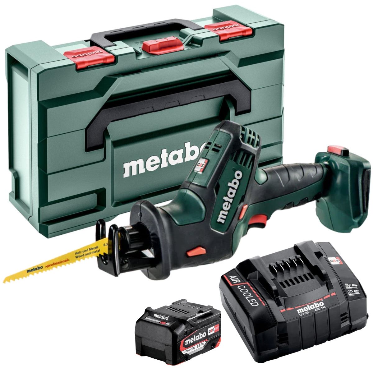 Metabo SSE 18 LTX 18V Compact Sabre Saw with 1 x 5.2Ah Battery Charger & Metabox
