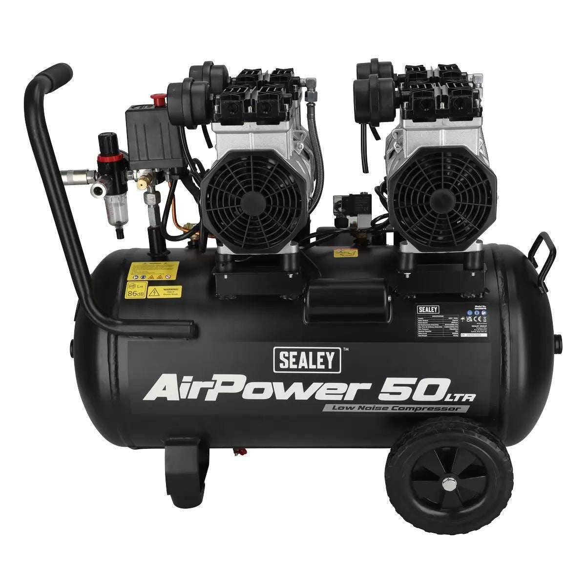 Sealey SAC5001S 50L Low Noise Oil Free Direct Drive Air Compressor 2 x 2hp/230V
